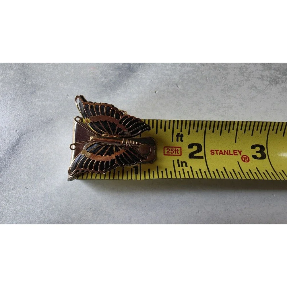 Black And Gold Tone Metal Butterfly Brooch Vintage Costume Jewelry